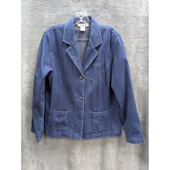 Real Comfort Jackets & Blazers - Vintage Denim Blazer Jacket Womens 10‎ Comfort 100 Cotton Jean Work 90s Grunge